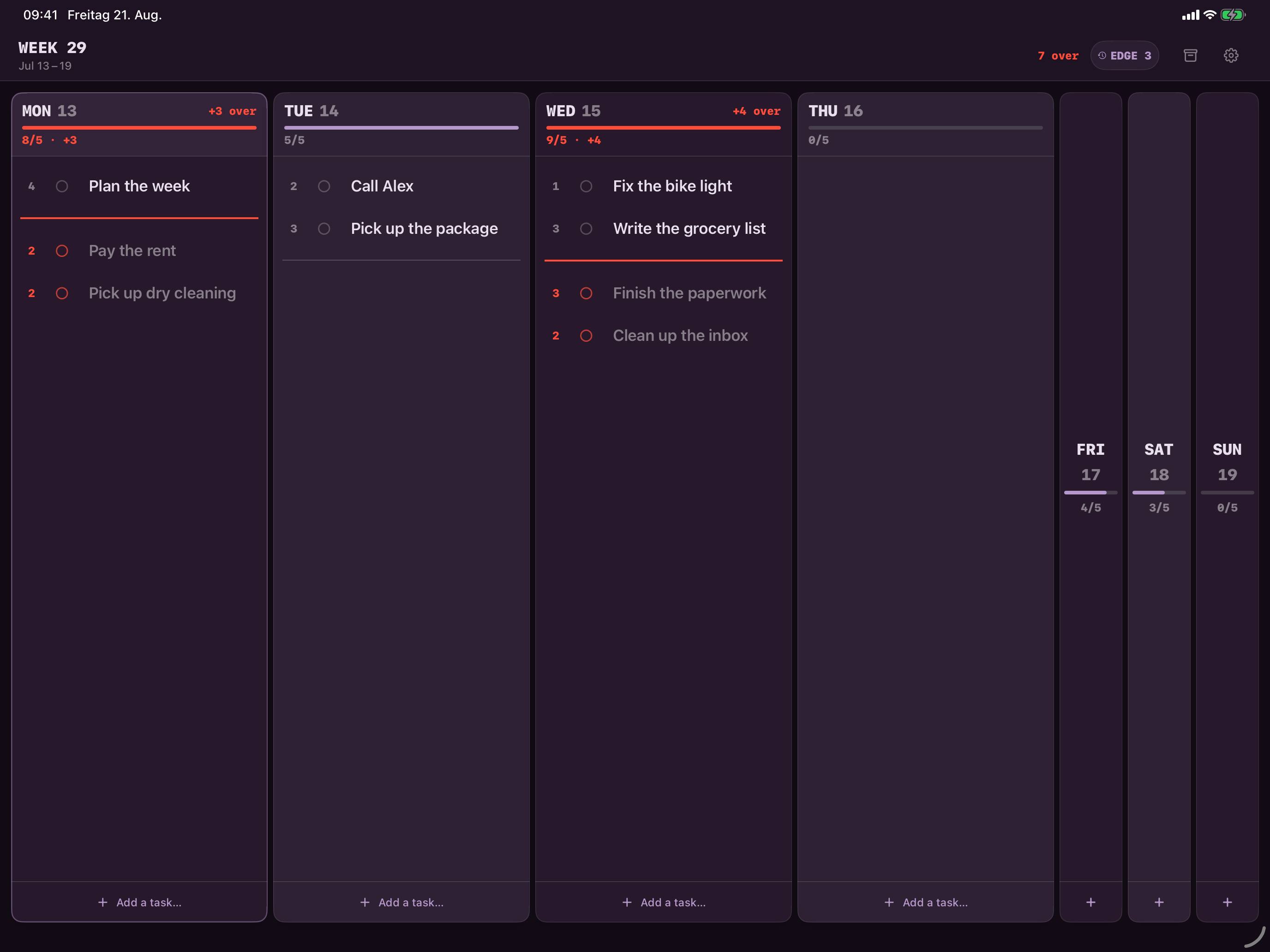 Weekline on iPad: Light, Dark or System. Weekline Pro adds more color palettes.